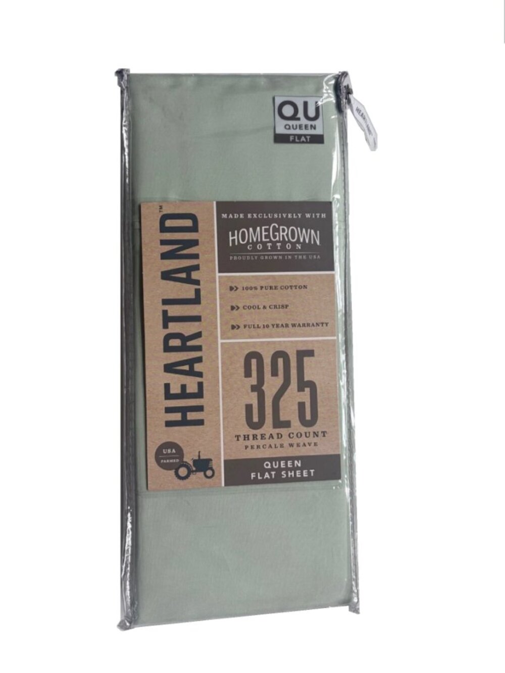 new LIGHT GREEN Heartland 325 TC 100% Cotton Percale-Weave QUEEN Flat Sheet